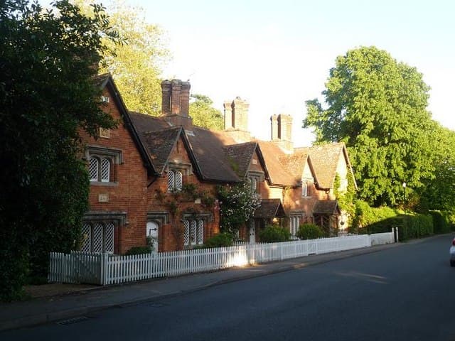 Lady Wimborne cottages at Canford Magna — distinctive estate cottages near Wimborne